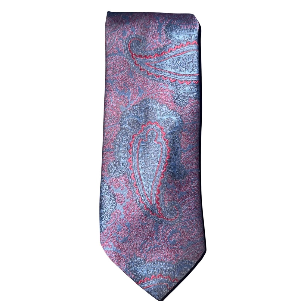 Camden Court Mens Paisley Silk Blend Tie Blue Burgundy Pink Jacquard Necktie